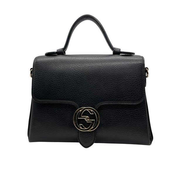 GUCCI Interlocking G 2-Way Handbag/Shoulder Bag in Black Leather with Gold Ha... - Picture 2 of 16